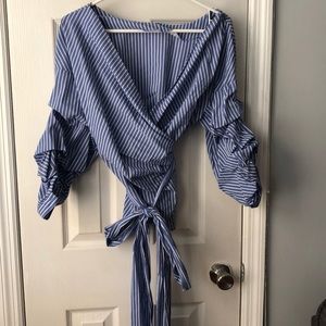Zara blue striped wrap shirt